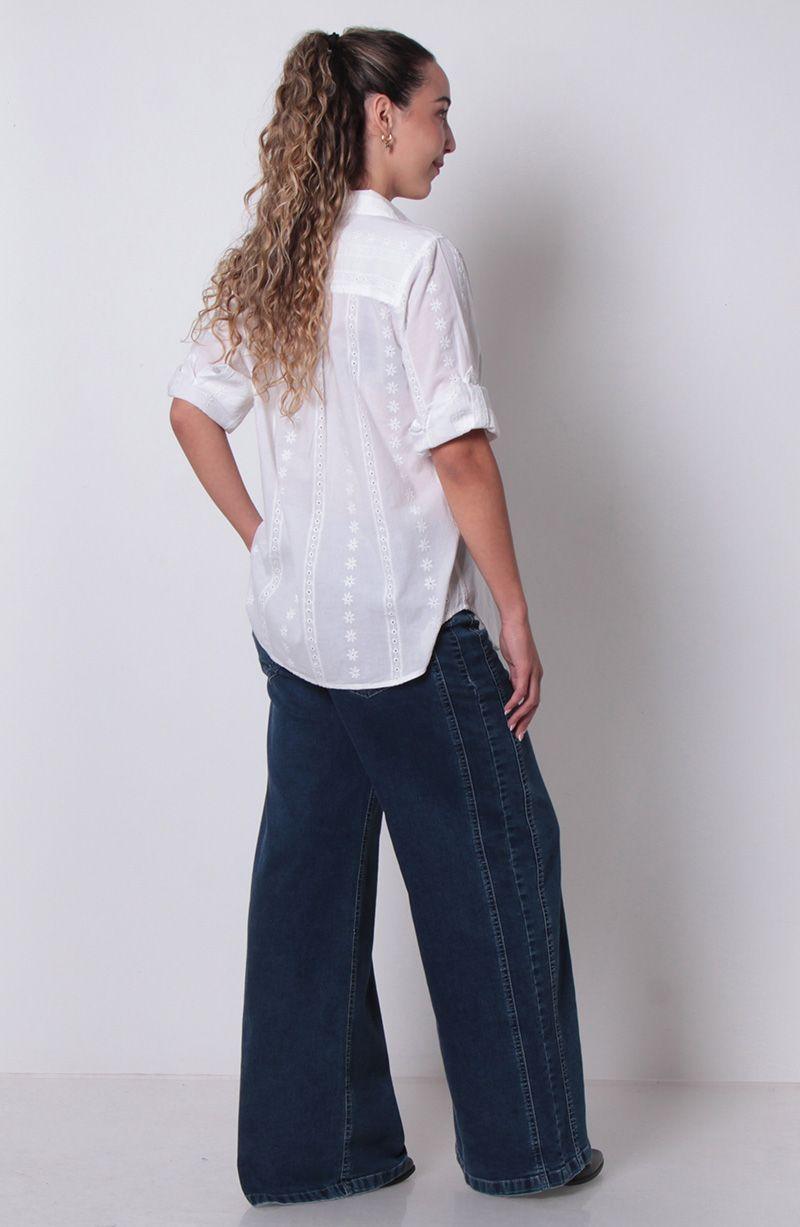 Blusa Manga 3/4  Abotonada En Delantero Y Bolsillo-5