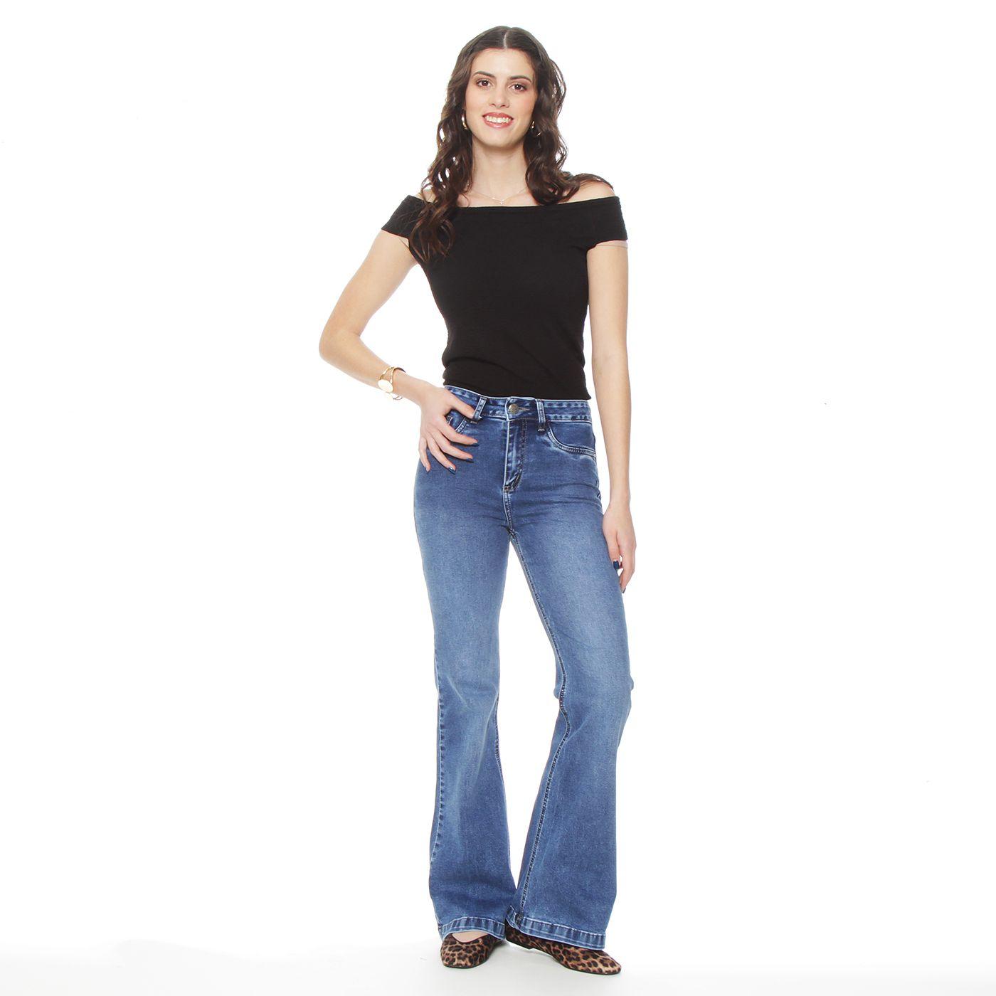 Jeans  Flare Tiro Medio  Pretina Basica 1 Boton-4