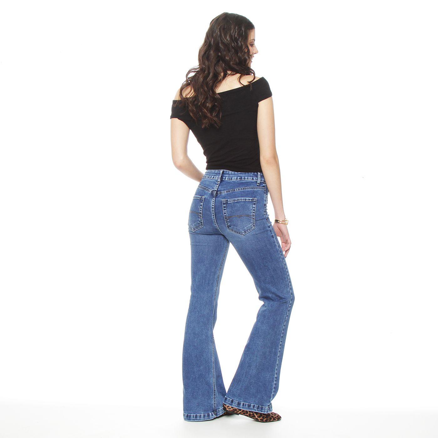 Jeans  Flare Tiro Medio  Pretina Basica 1 Boton-6