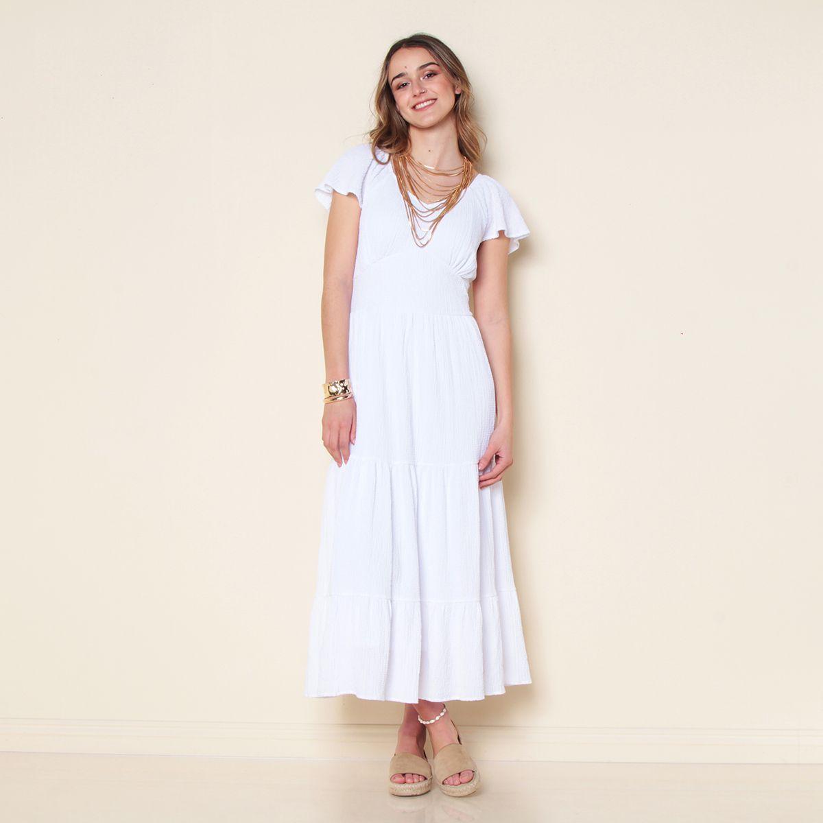 Vestido Manga Corta Solido Escote V-2