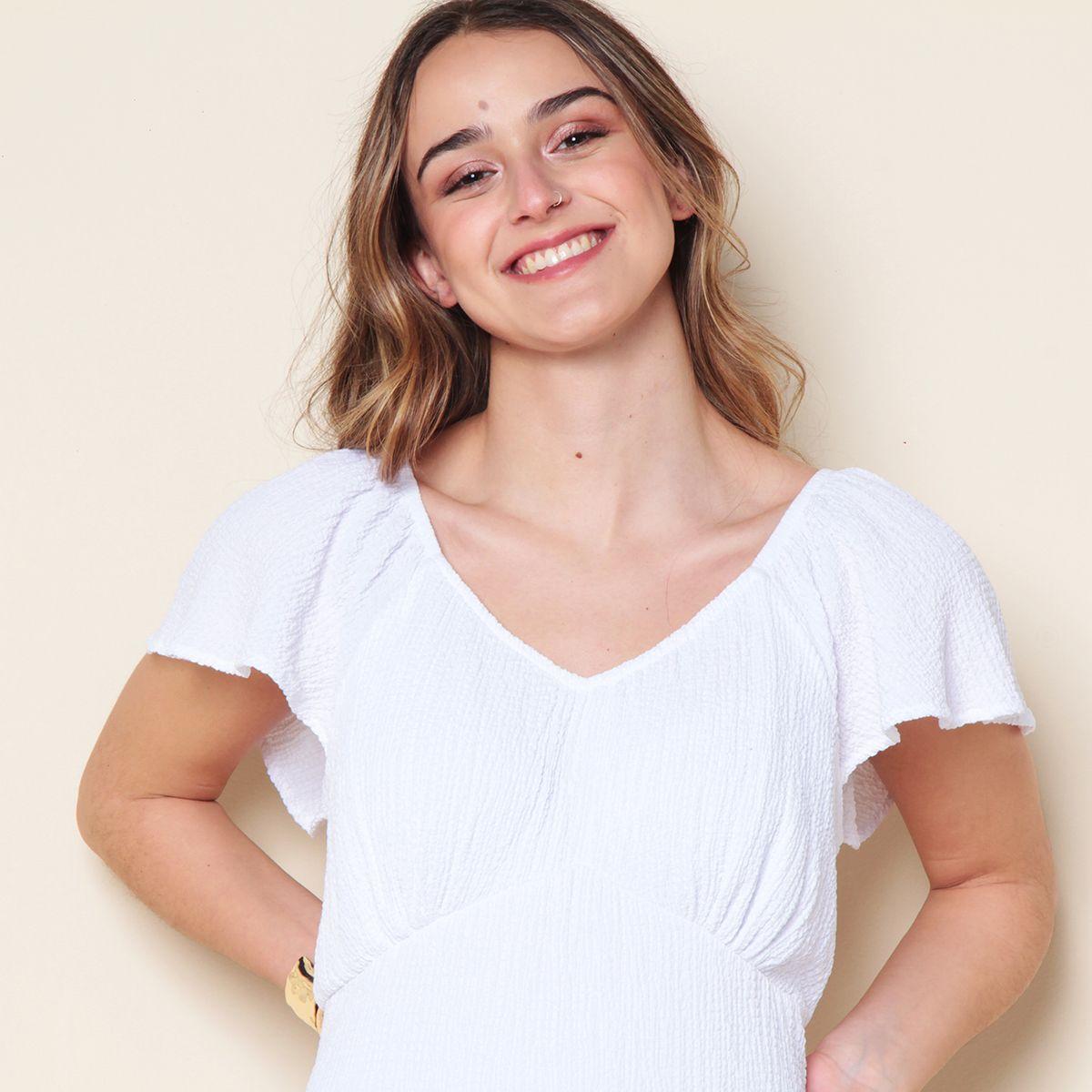 Vestido Manga Corta Solido Escote V-5