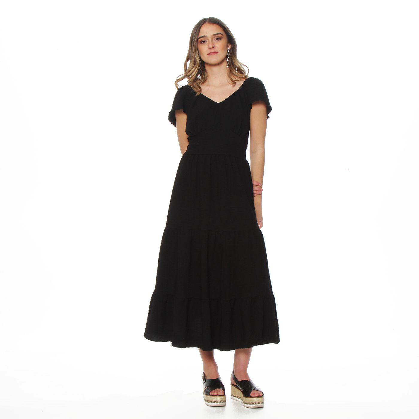 Vestido Manga Corta Solido Escote V-2