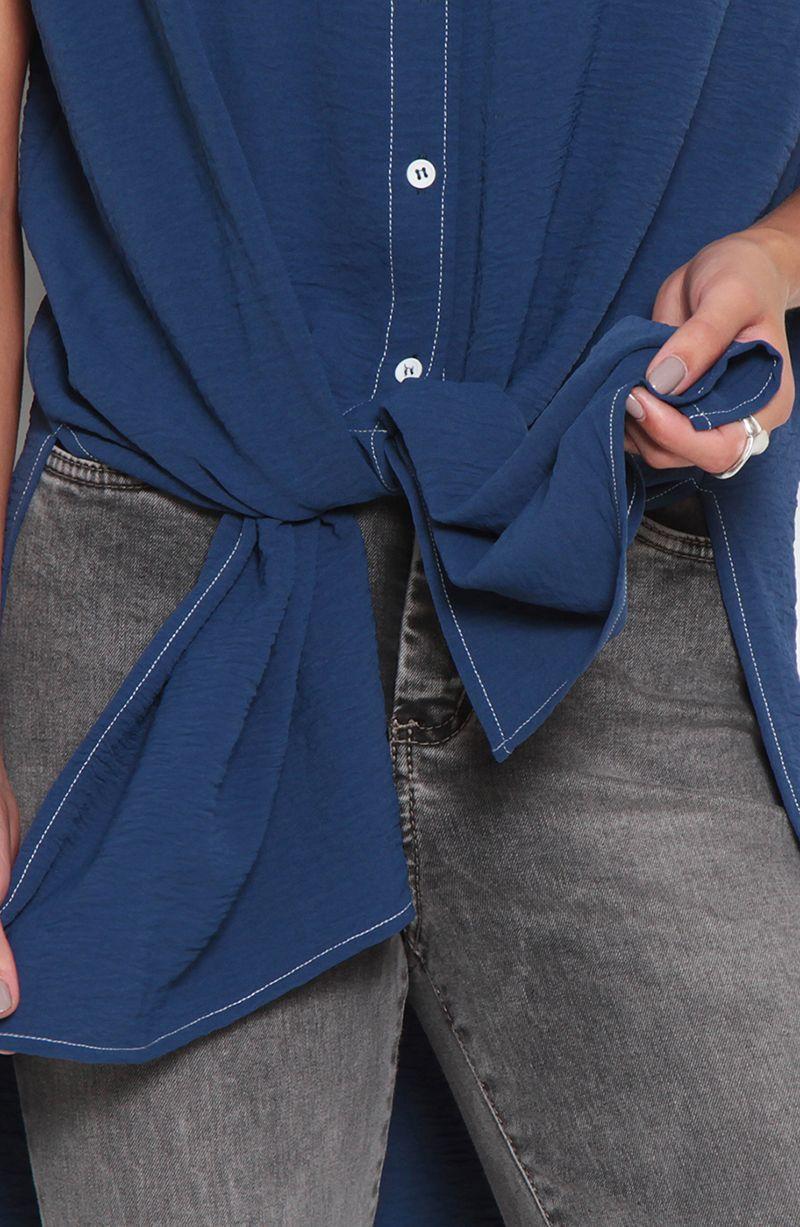 Blusa Sin Manga Abotonada En Delantero Abertura En Los Costados-2