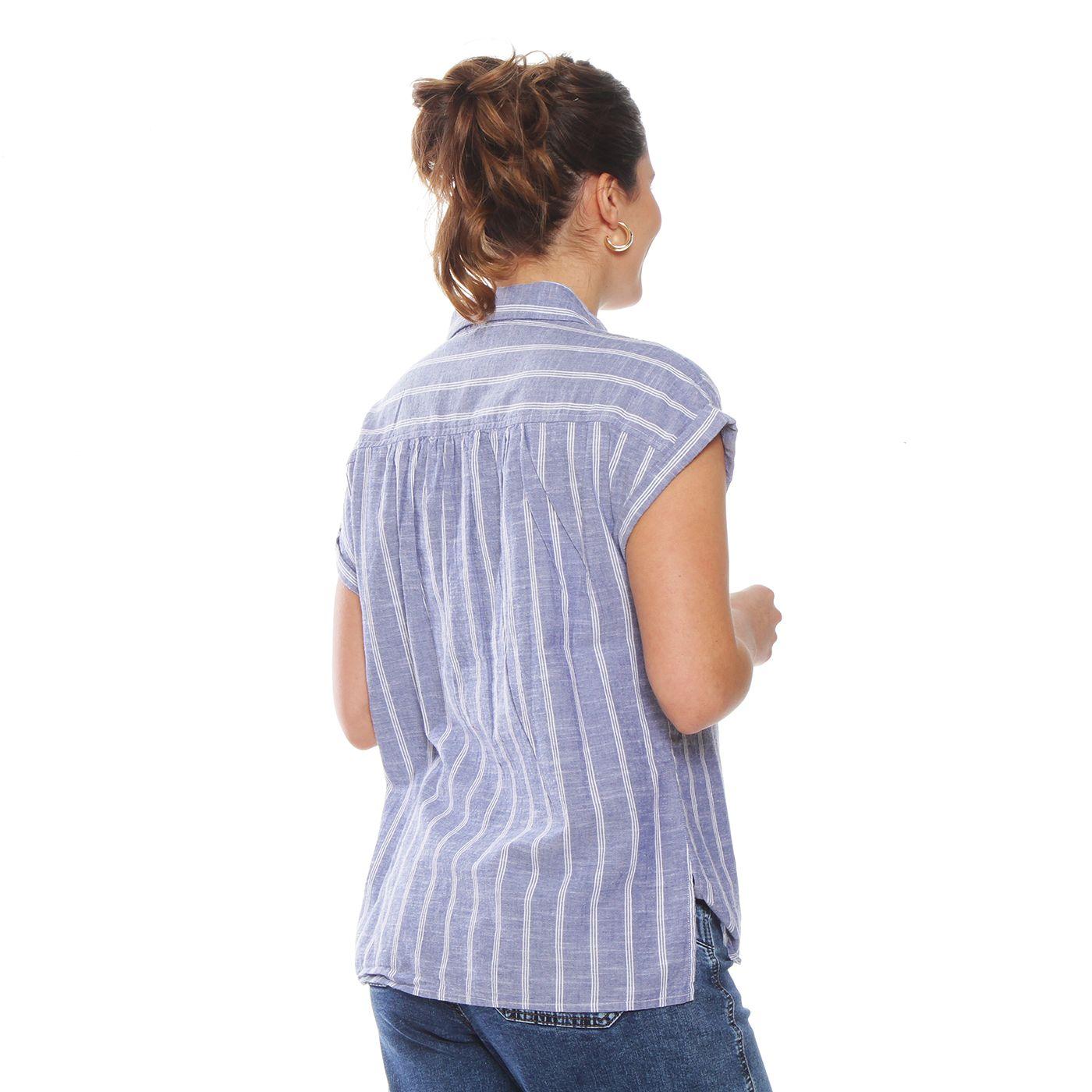 Blusa Manga Corta Listada Abotonada Con Bolsillo-6