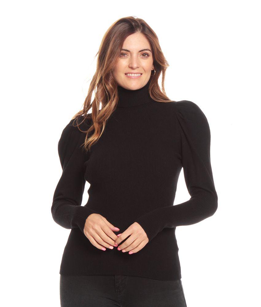 Sweater Manga Larga Globo Solido Cuello Alto-0