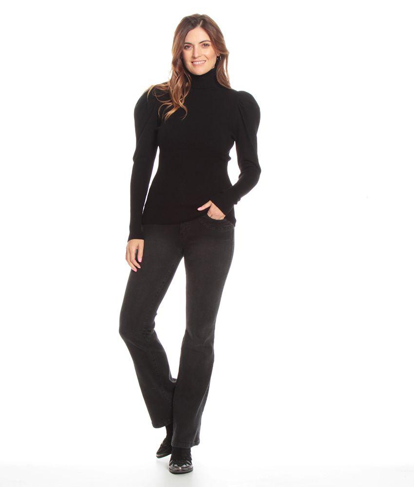 Sweater Manga Larga Globo Solido Cuello Alto-3