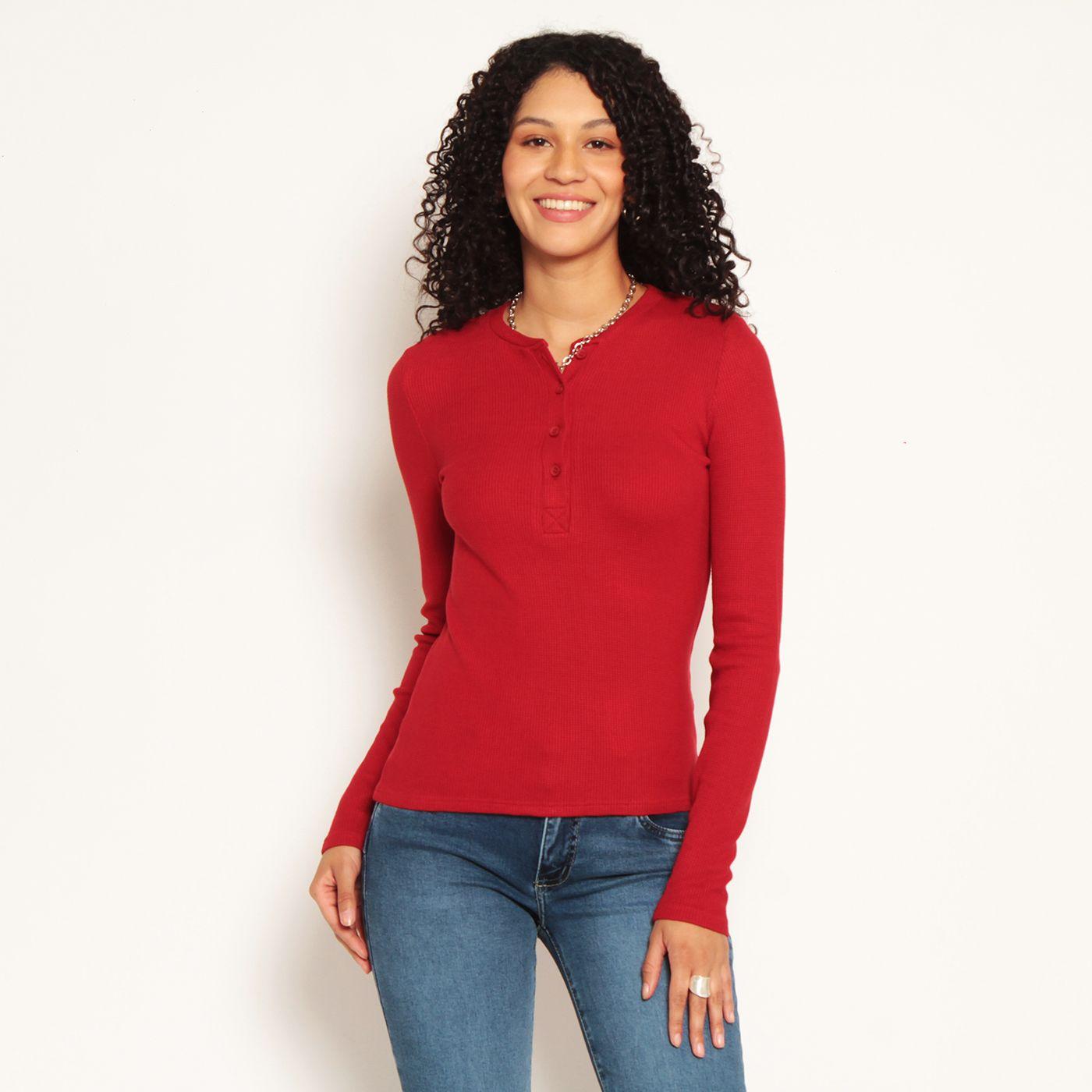 Polera Manga Larga Abotonada En Delantero-0