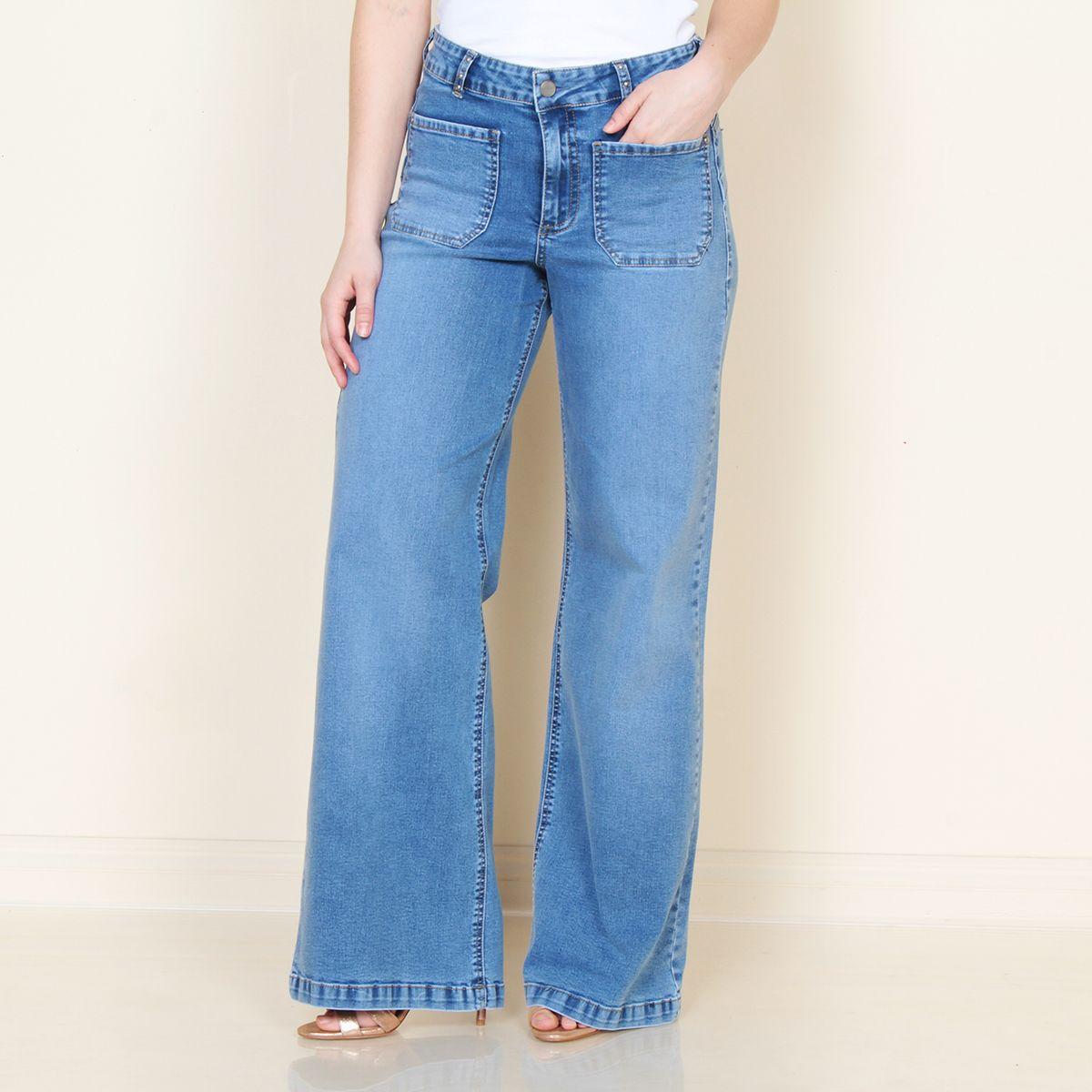 Jeans Wide Leg Tiro  Alto Costadillo Pretina  Basica 1 Boton-0