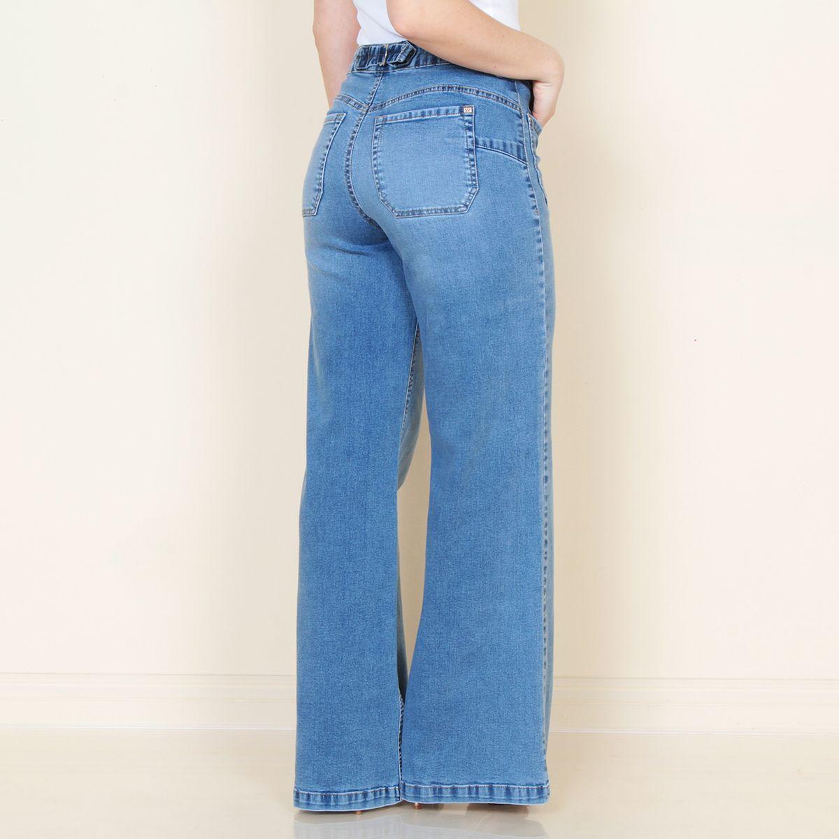 Jeans Wide Leg Tiro  Alto Costadillo Pretina  Basica 1 Boton-1