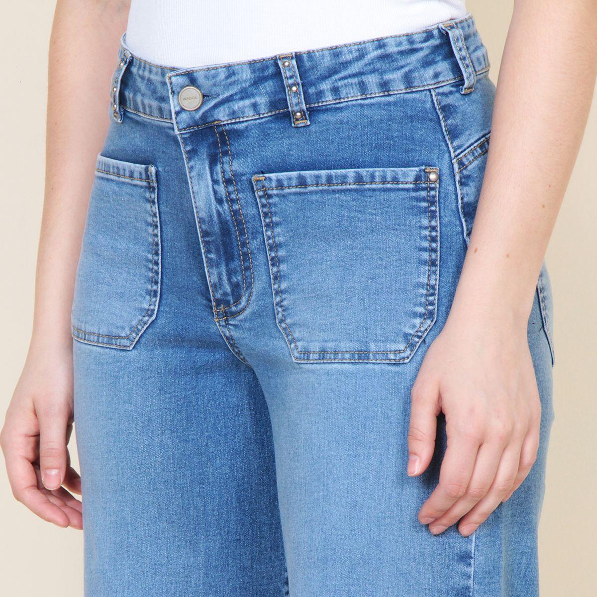 Jeans Wide Leg Tiro  Alto Costadillo Pretina  Basica 1 Boton-3