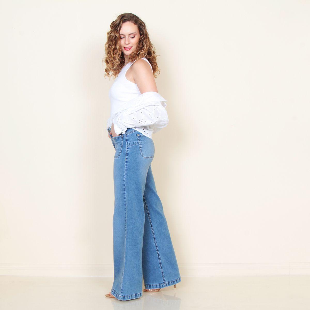Jeans Wide Leg Tiro  Alto Costadillo Pretina  Basica 1 Boton-6