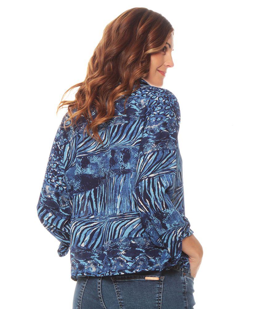 Blusa Manga Larga Estampada Abotonada Cuello Camisero-4