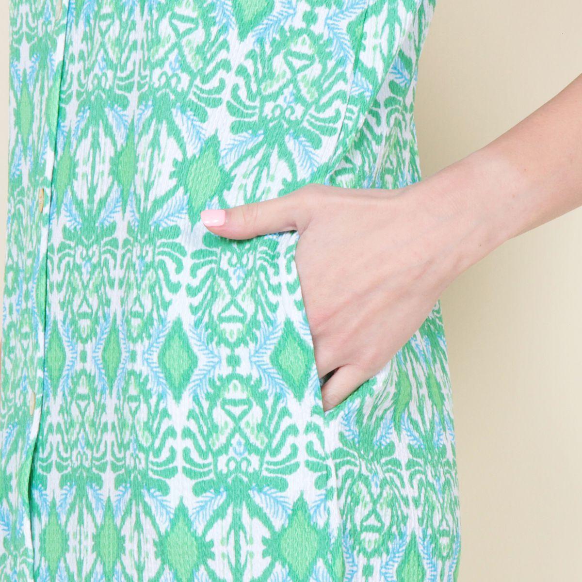 Vestido Camisero Sin Manga Estampado Abotonado En Delantero-5