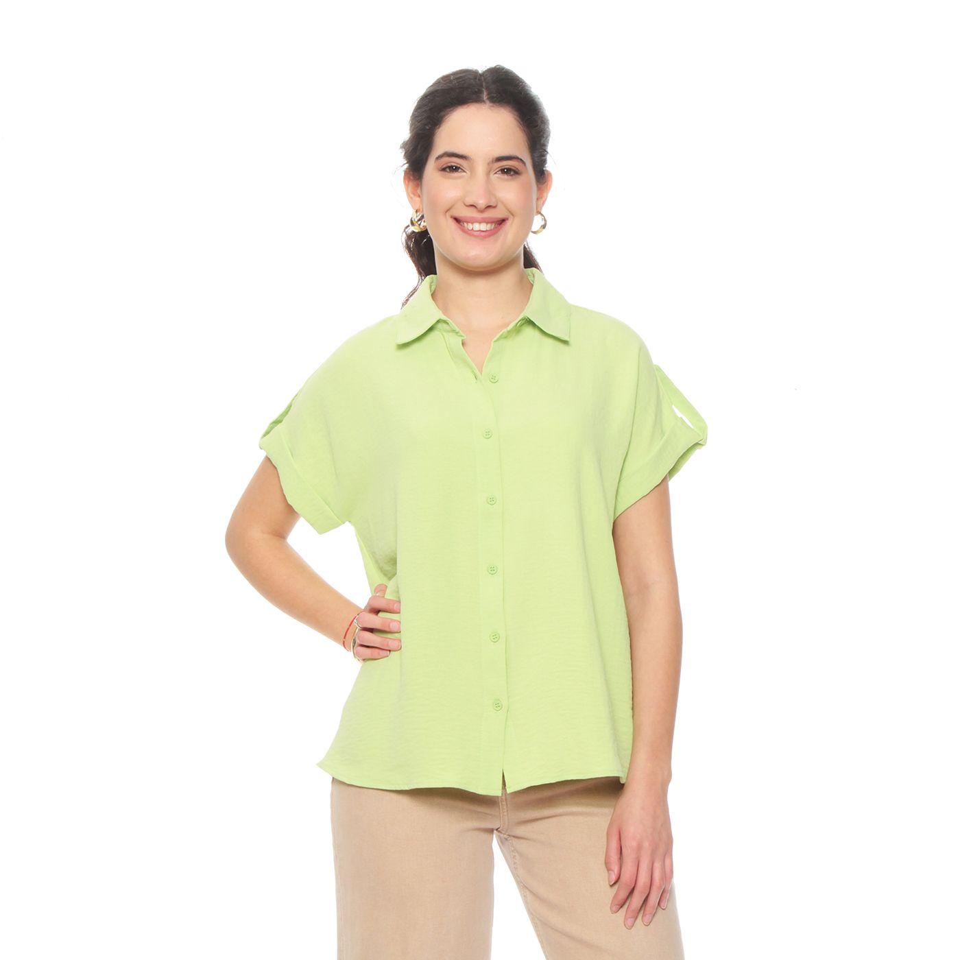 Blusa Manga Corta Solida Abotonada En Delantero-2