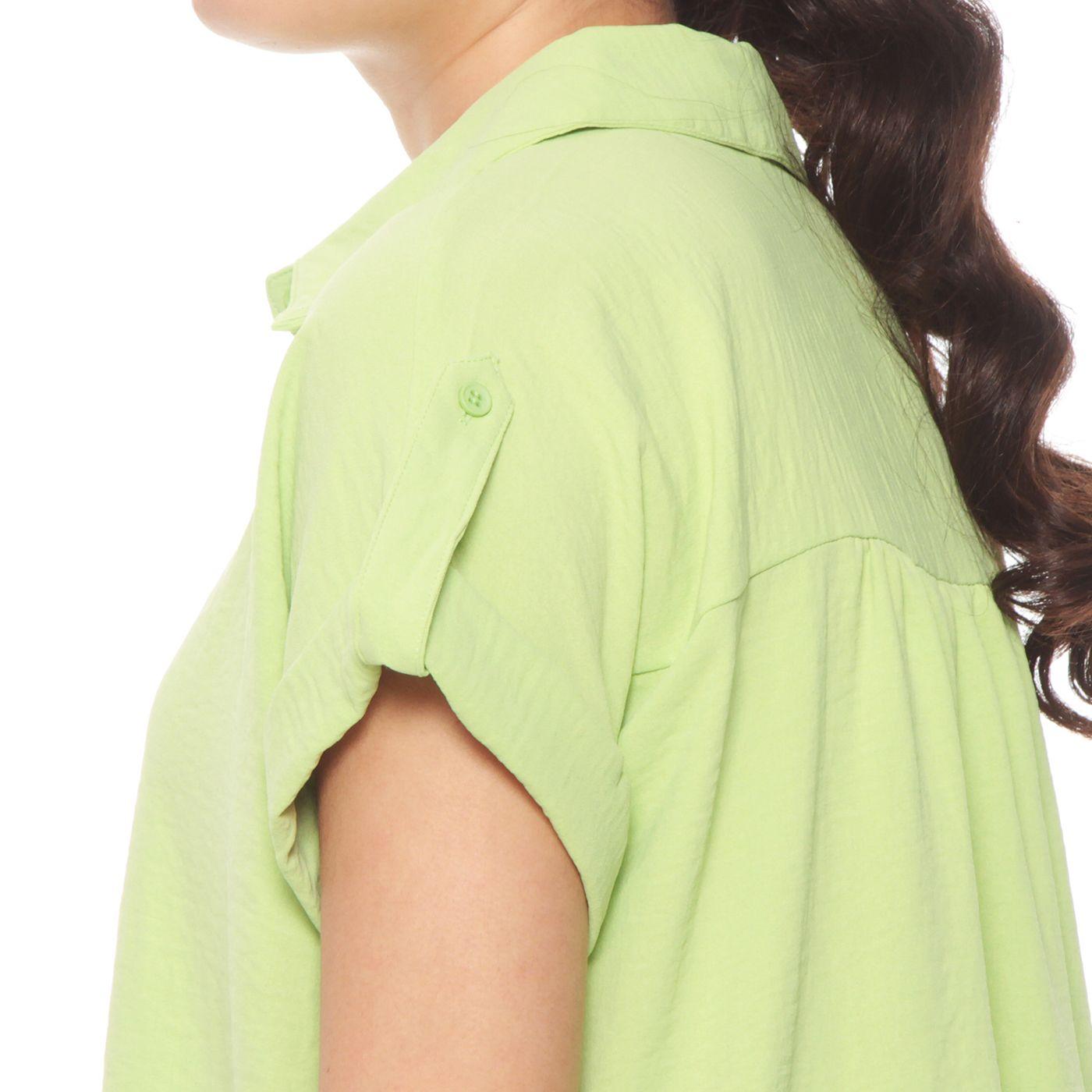 Blusa Manga Corta Solida Abotonada En Delantero-3
