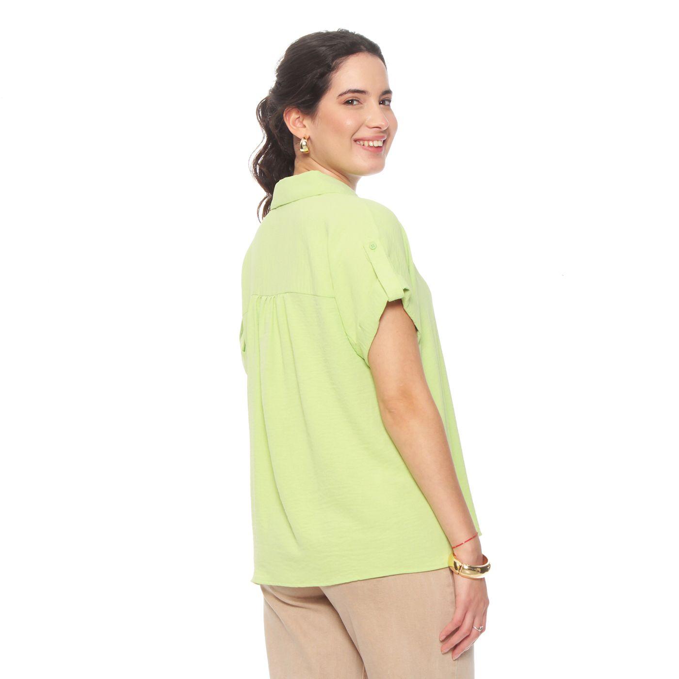 Blusa Manga Corta Solida Abotonada En Delantero-6