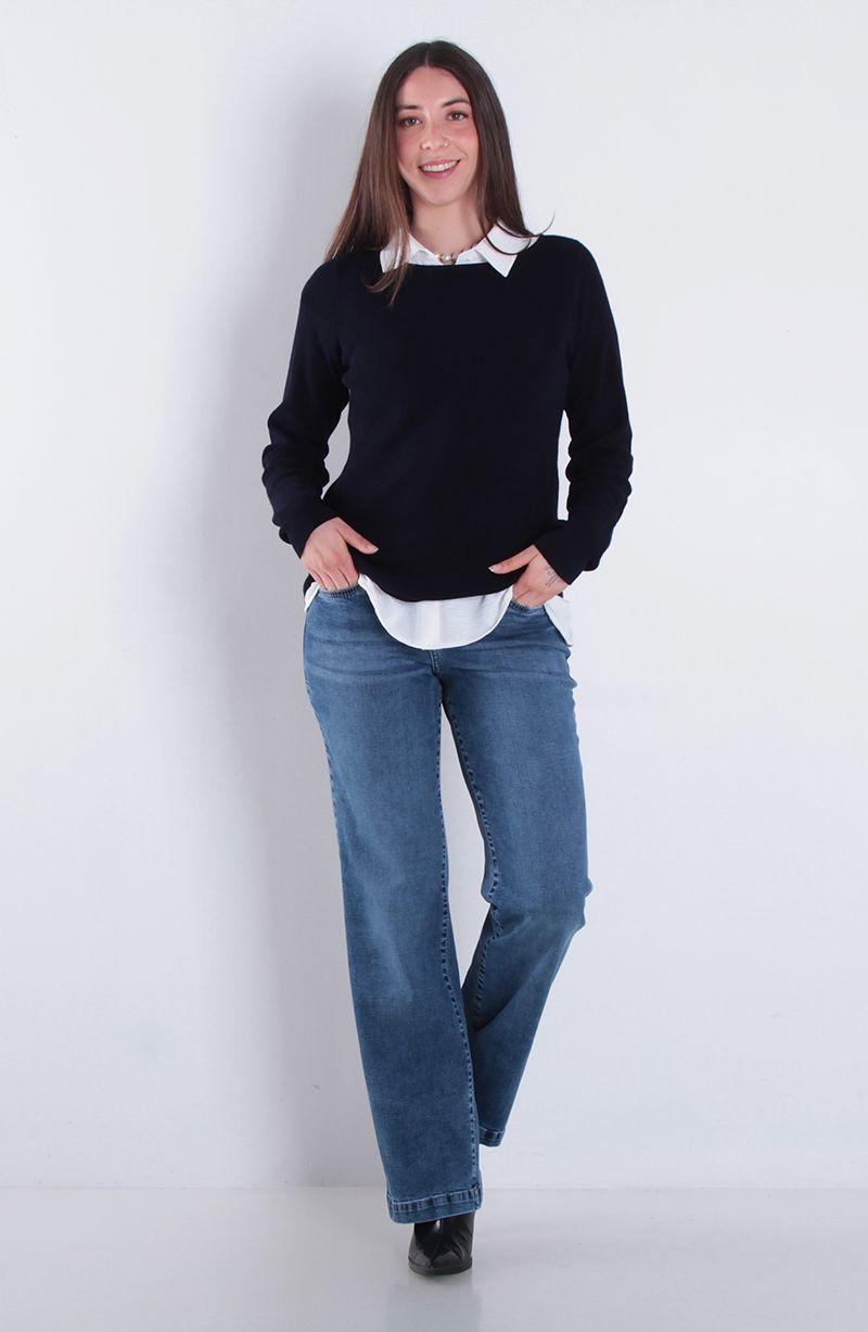 Jeans Tiro Alto Push In Push Up Pretina Basica Un Boton Pierna Recta-5