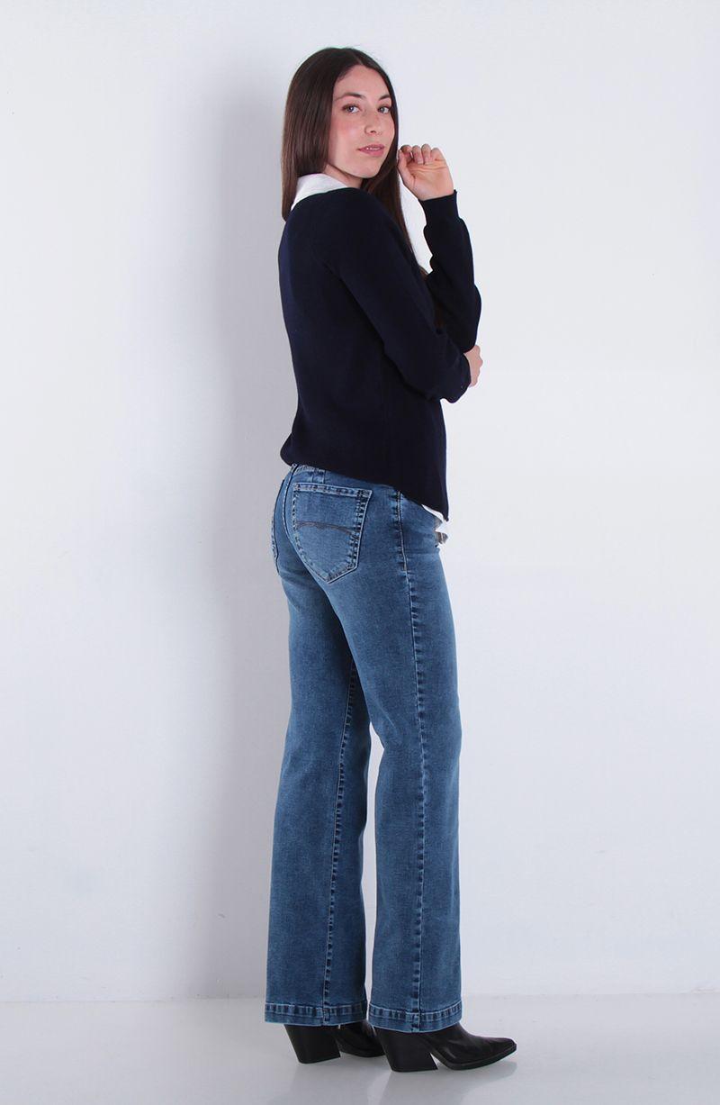 Jeans Tiro Alto Push In Push Up Pretina Basica Un Boton Pierna Recta-8