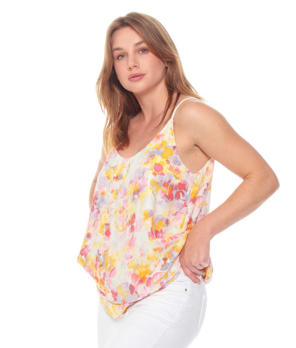 Blusa Sin Manga Pabilo Ajustable Estampado Escote Redondo-5