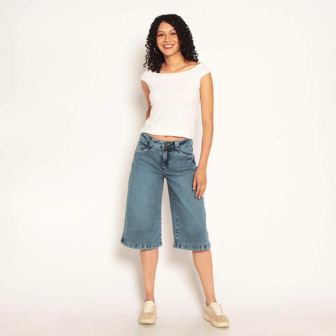 Bermuda Jort Denim Tiro Alto Pretina Interna 2 Botones-2