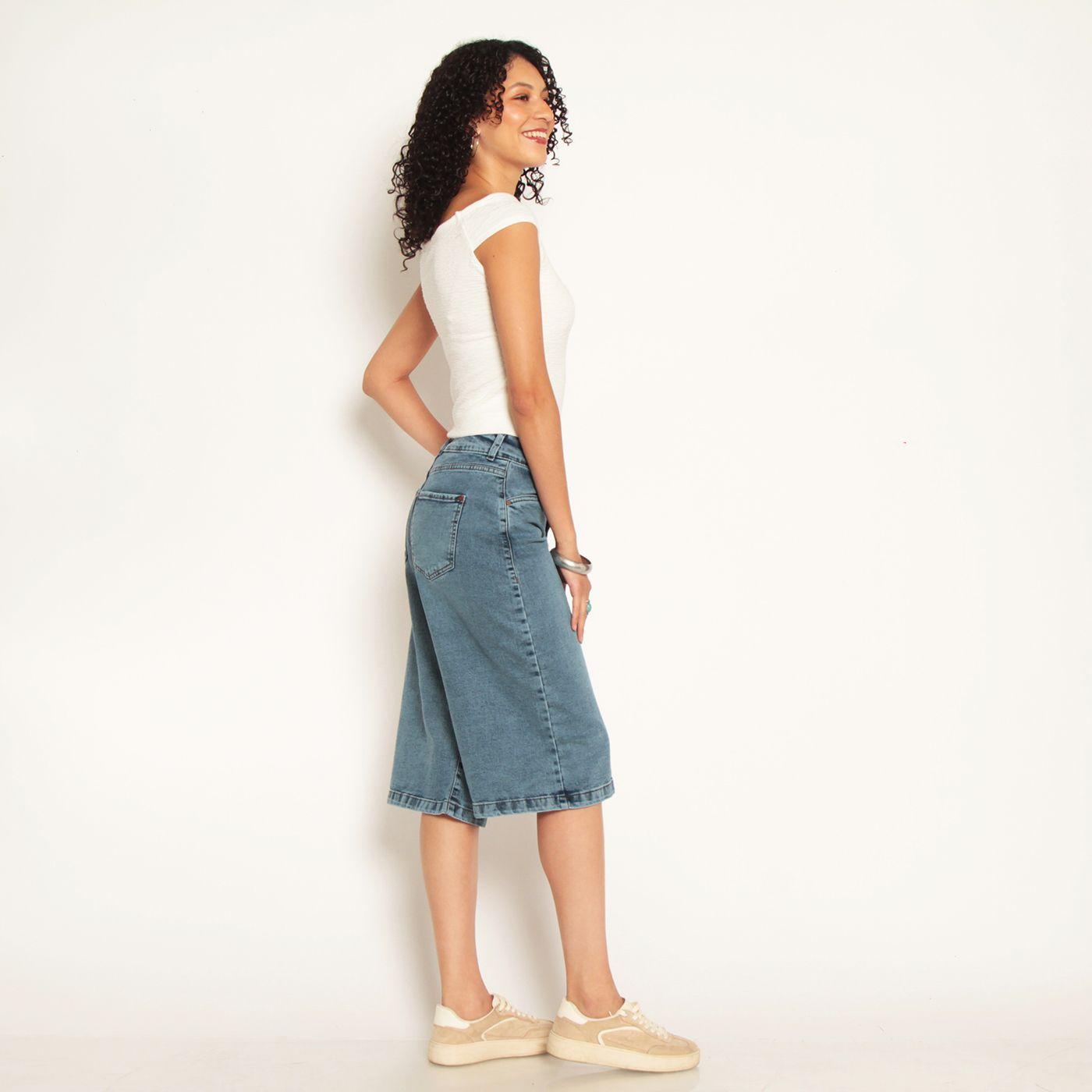 Bermuda Jort Denim Tiro Alto Pretina Interna 2 Botones-4