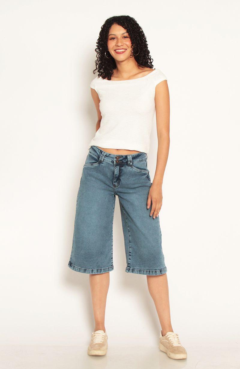 Bermuda Jort Denim Tiro Alto Pretina Interna 2 Botones-3