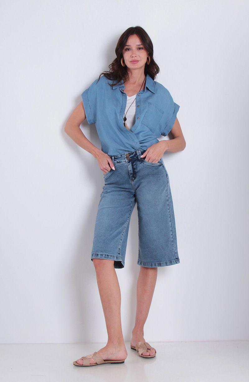 Bermuda Jort Denim Tiro Alto Pretina Interna 2 Botones-8