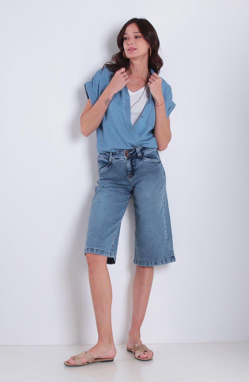 Bermuda Jort Denim Tiro Alto Pretina Interna 2 Botones-9