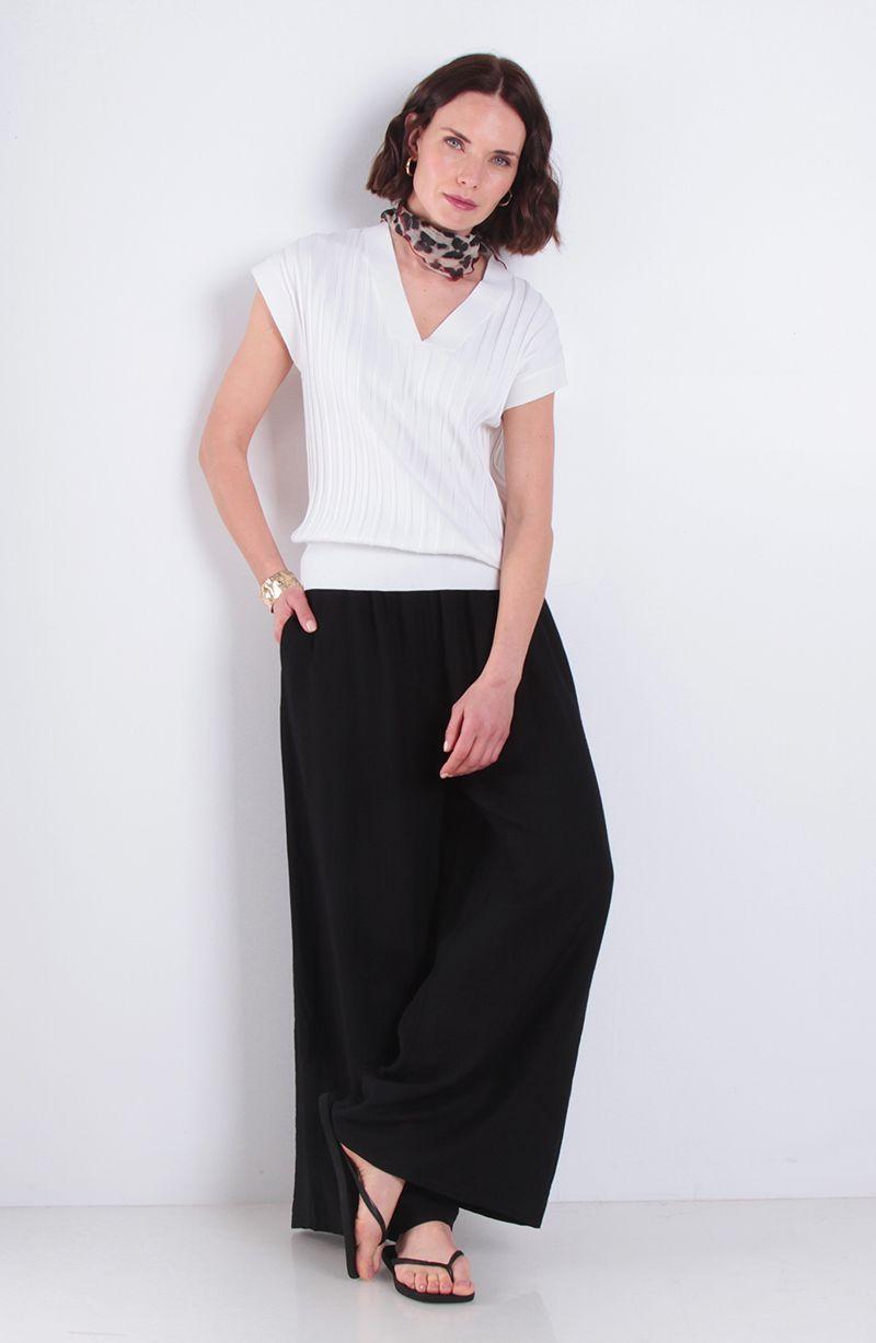 Polera Manga Corta Tejida Escote V-3