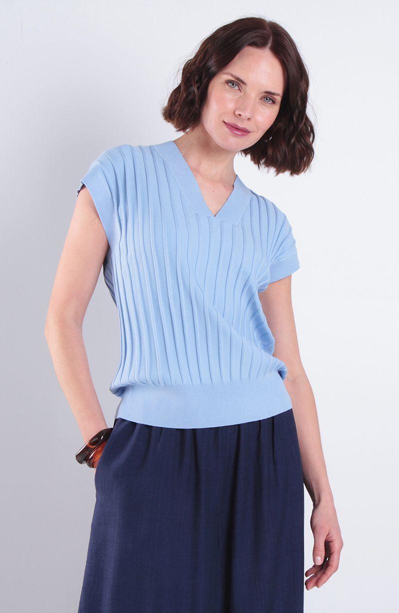 Polera Manga Corta Tejida Escote V-0
