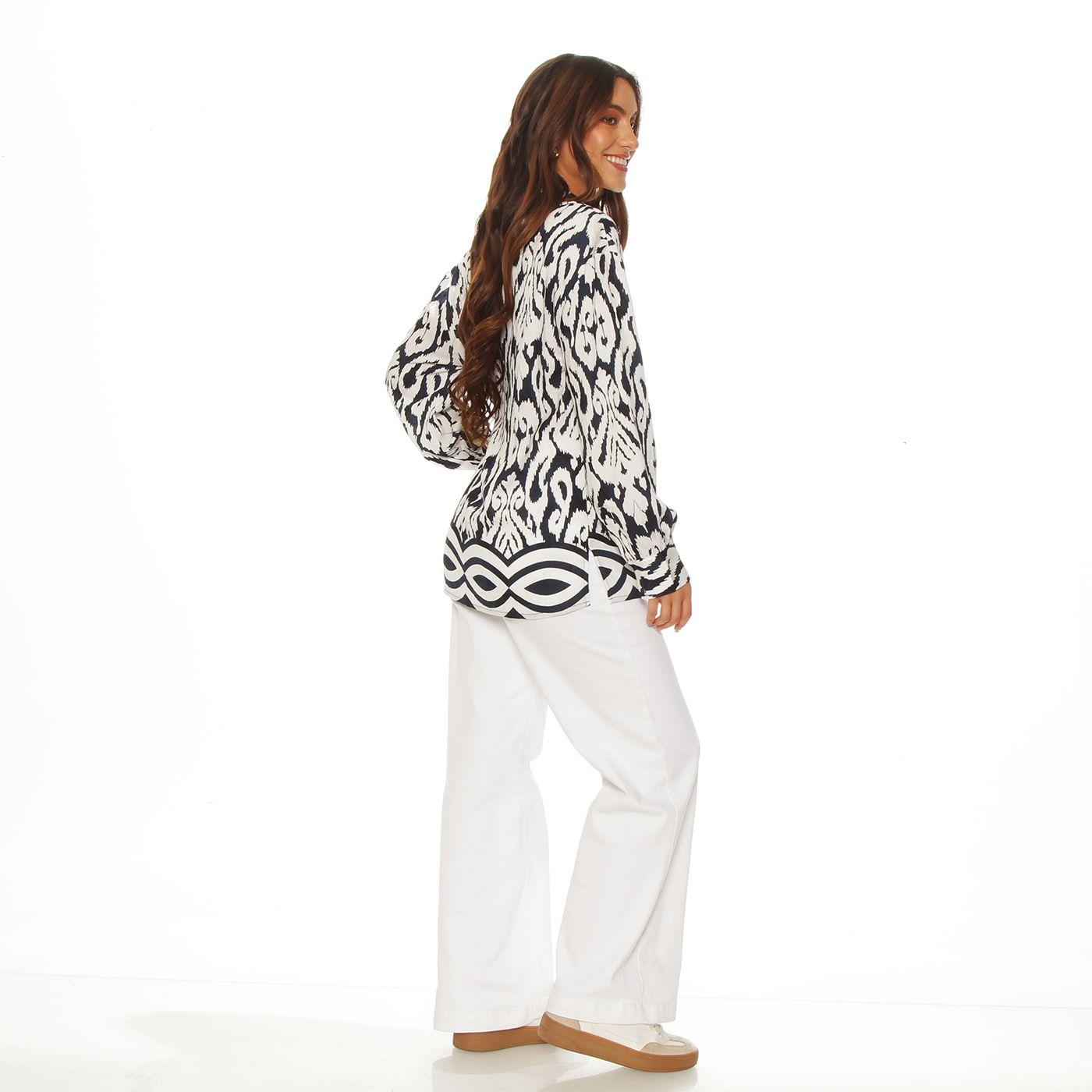 Blusa Manga Larga Estampada Abotonada En   Delantero-5