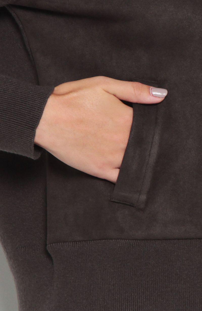 Chaqueta Suede Manga Larga Tejida Con Cierre En Delantero-2