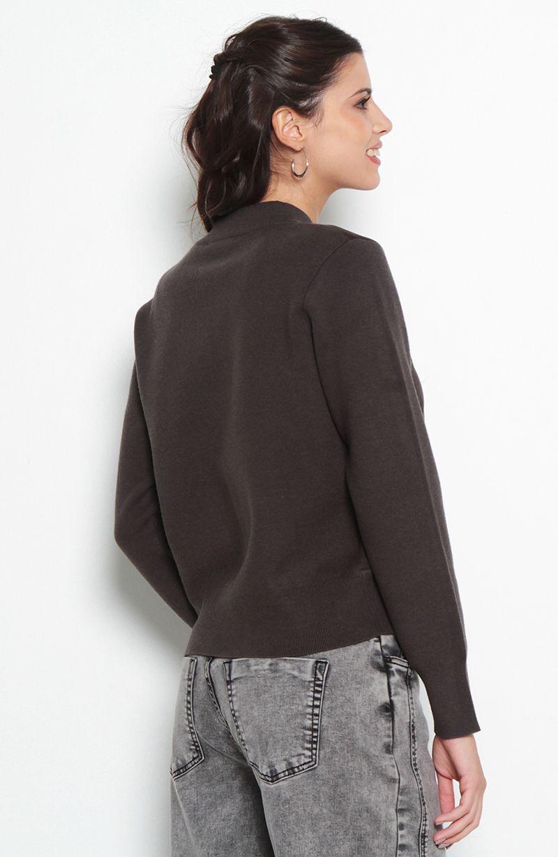 Chaqueta Suede Manga Larga Tejida Con Cierre En Delantero-4