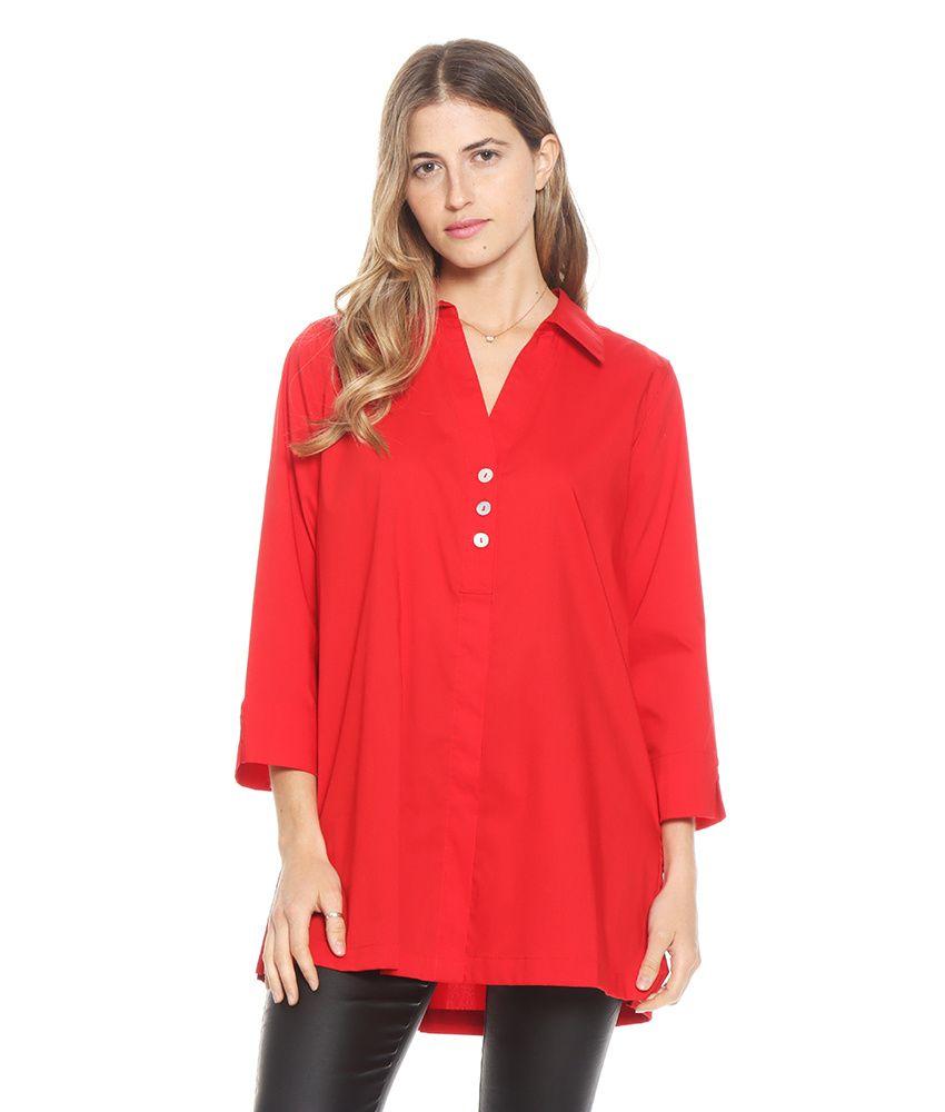 Blusa Manga Larga Solida Abotonada Con Detalle En Espalda-0