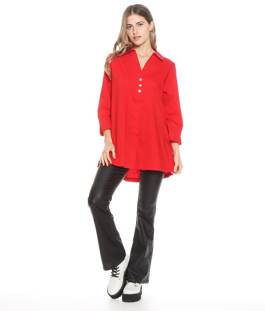 Blusa Manga Larga Solida Abotonada Con Detalle En Espalda-2