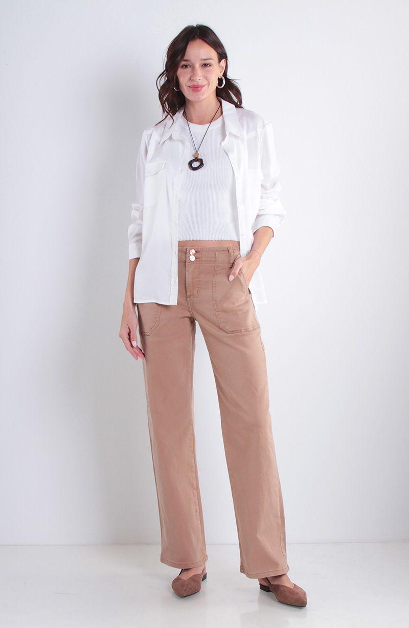Jeans Cargo Wide Leg Tiro Alto Pretina Basica 1 Boton-7