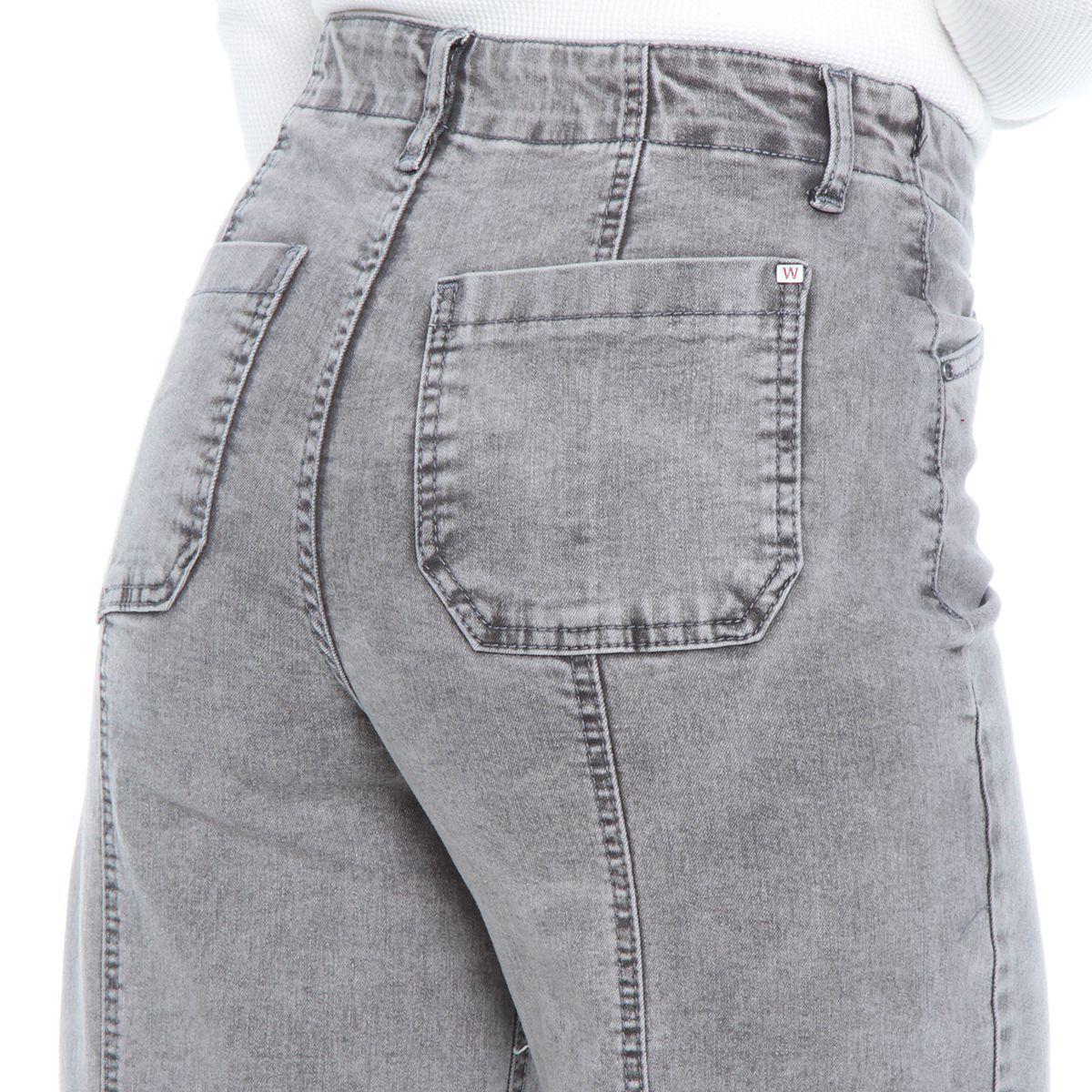 Jeans Wide Leg Tiro Alto Pretina Interna 1 Boton Corte Central-6