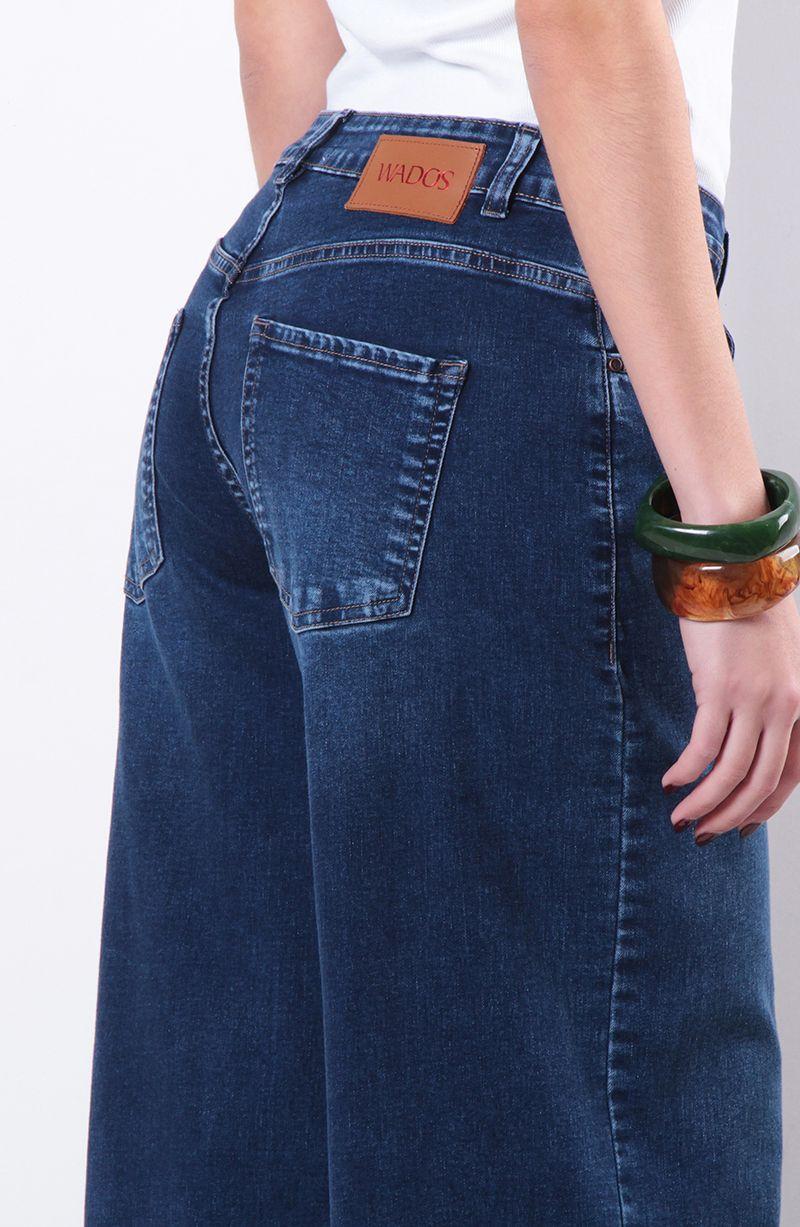 Jeans Wide Tiro Alto   Pretina Basica 1 Boton-2