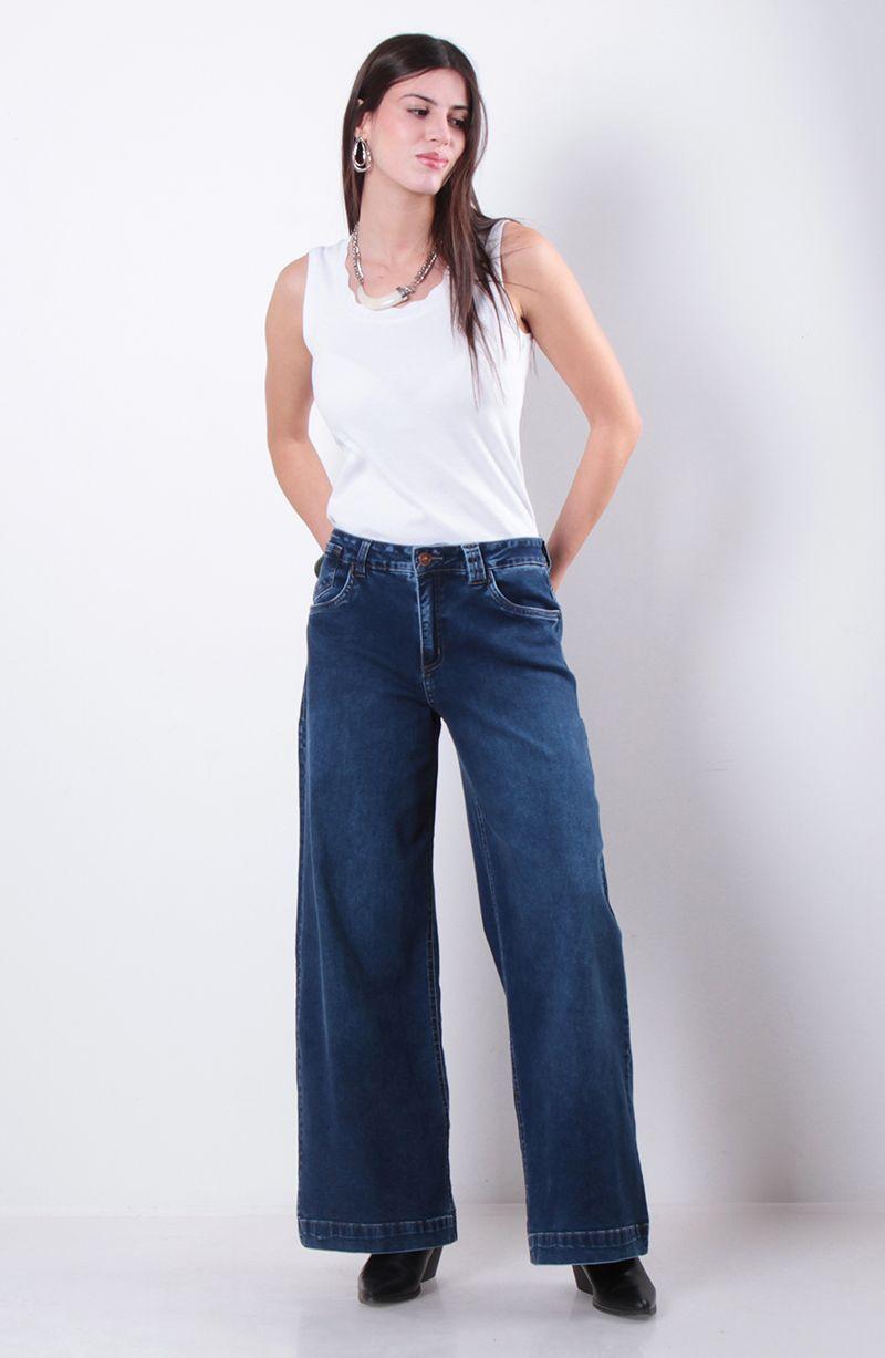 Jeans Wide Tiro Alto   Pretina Basica 1 Boton-5