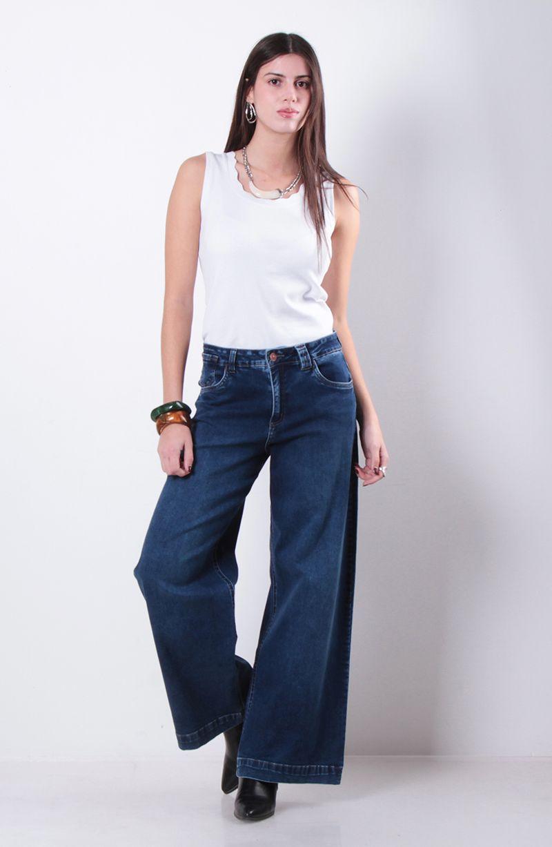 Jeans Wide Tiro Alto   Pretina Basica 1 Boton-6