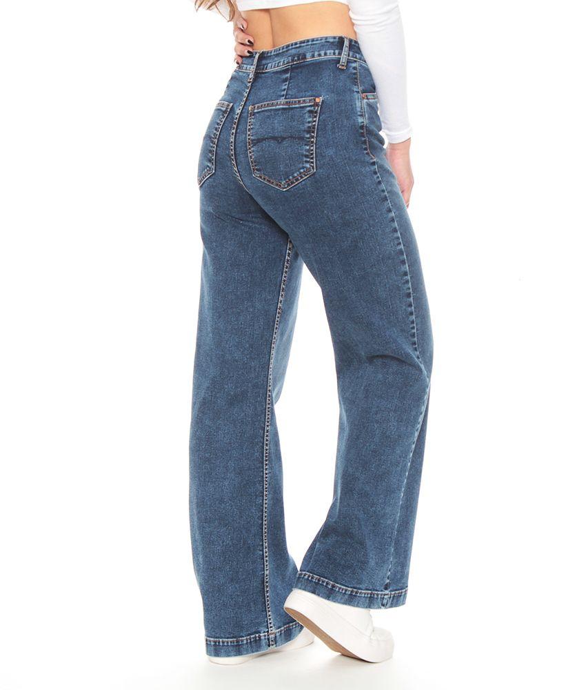 Jeans Wide Leg Tiro Alto Pretina Basica 1 Boton-3