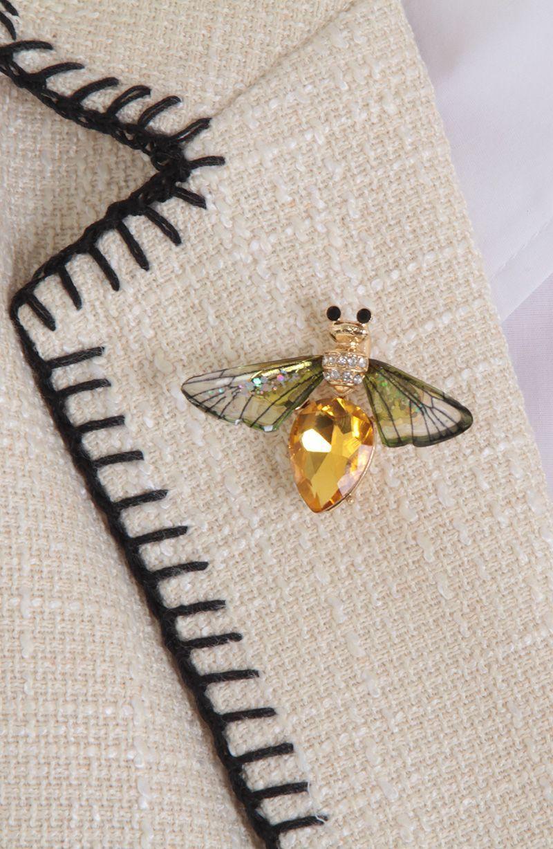 Pin Mariposa Dorada Con Cristales Multicolor Decorativo-1
