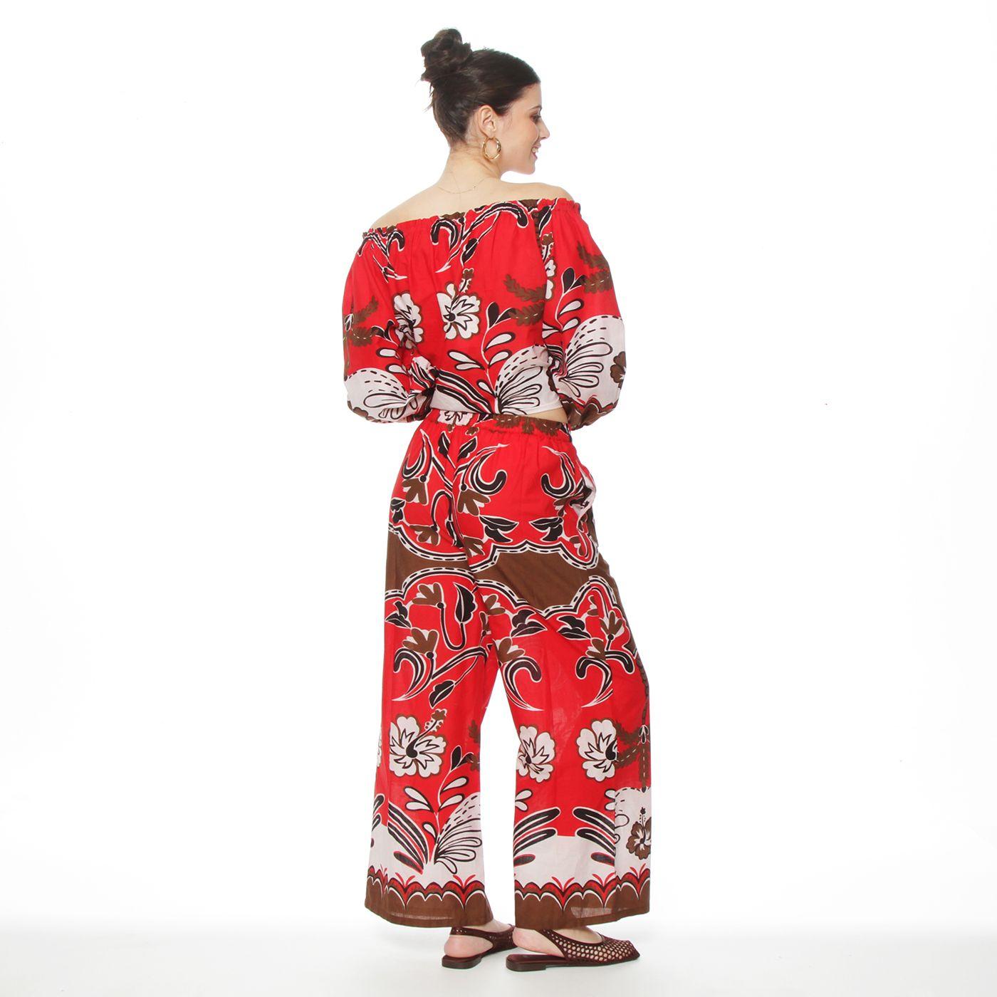 Pantalon  Wide Leg Estampado Tiro Alto Pretina Basica-5