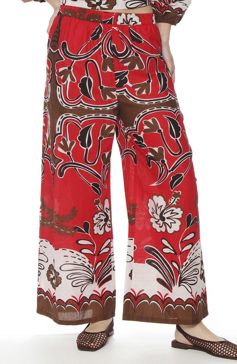Pantalon  Wide Leg Estampado Tiro Alto Pretina Basica-0