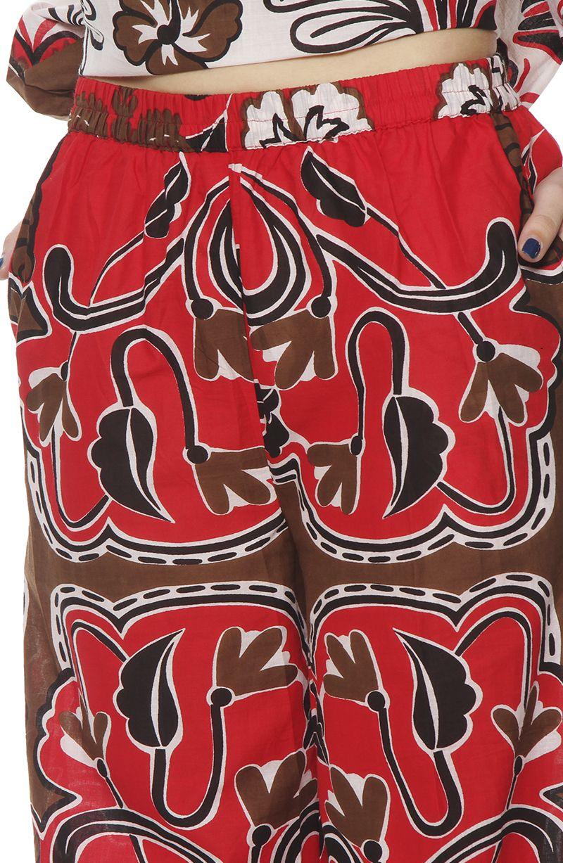 Pantalon  Wide Leg Estampado Tiro Alto Pretina Basica-1