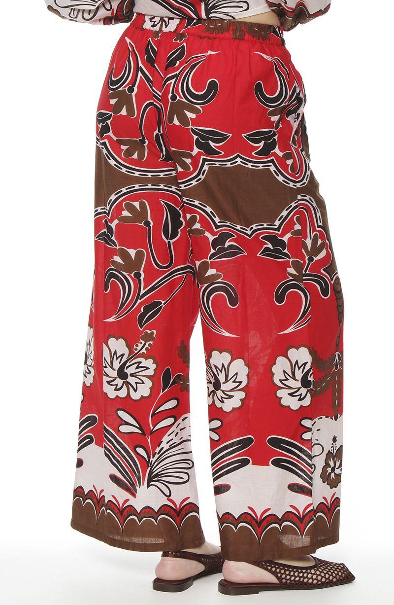 Pantalon  Wide Leg Estampado Tiro Alto Pretina Basica-3