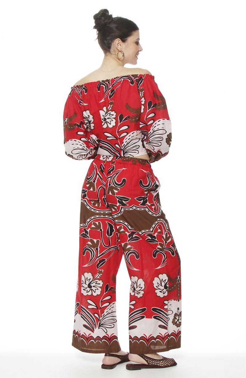 Pantalon  Wide Leg Estampado Tiro Alto Pretina Basica-5