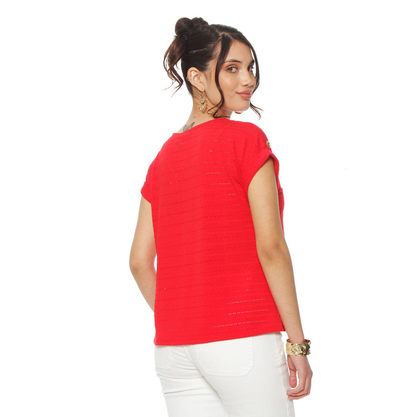 Polera Manga Corta Solido Escote V Con Ojetillo-5