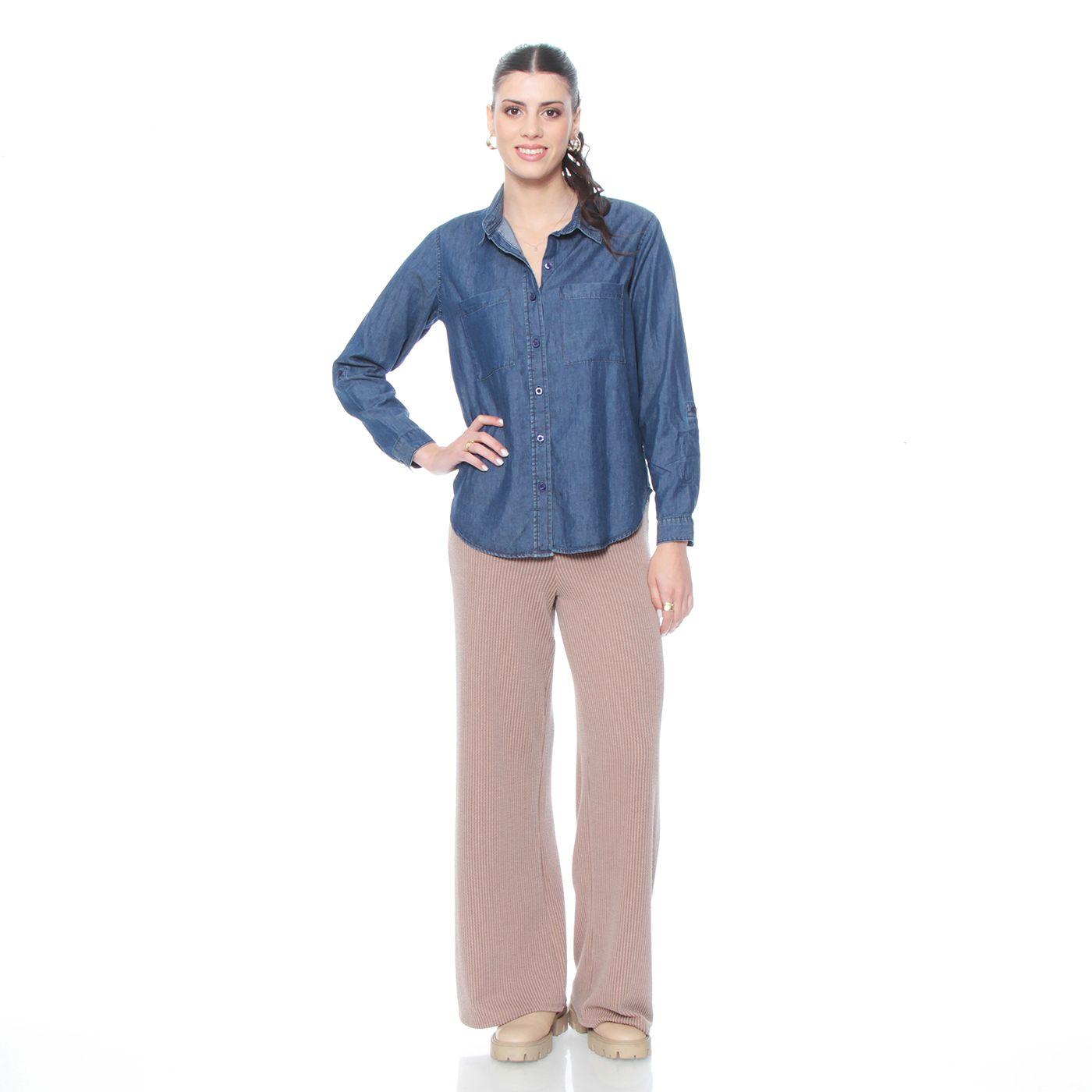 Blusa Manga Larga Lyocell Abotonada En El Delantero Y Bolsillos-2