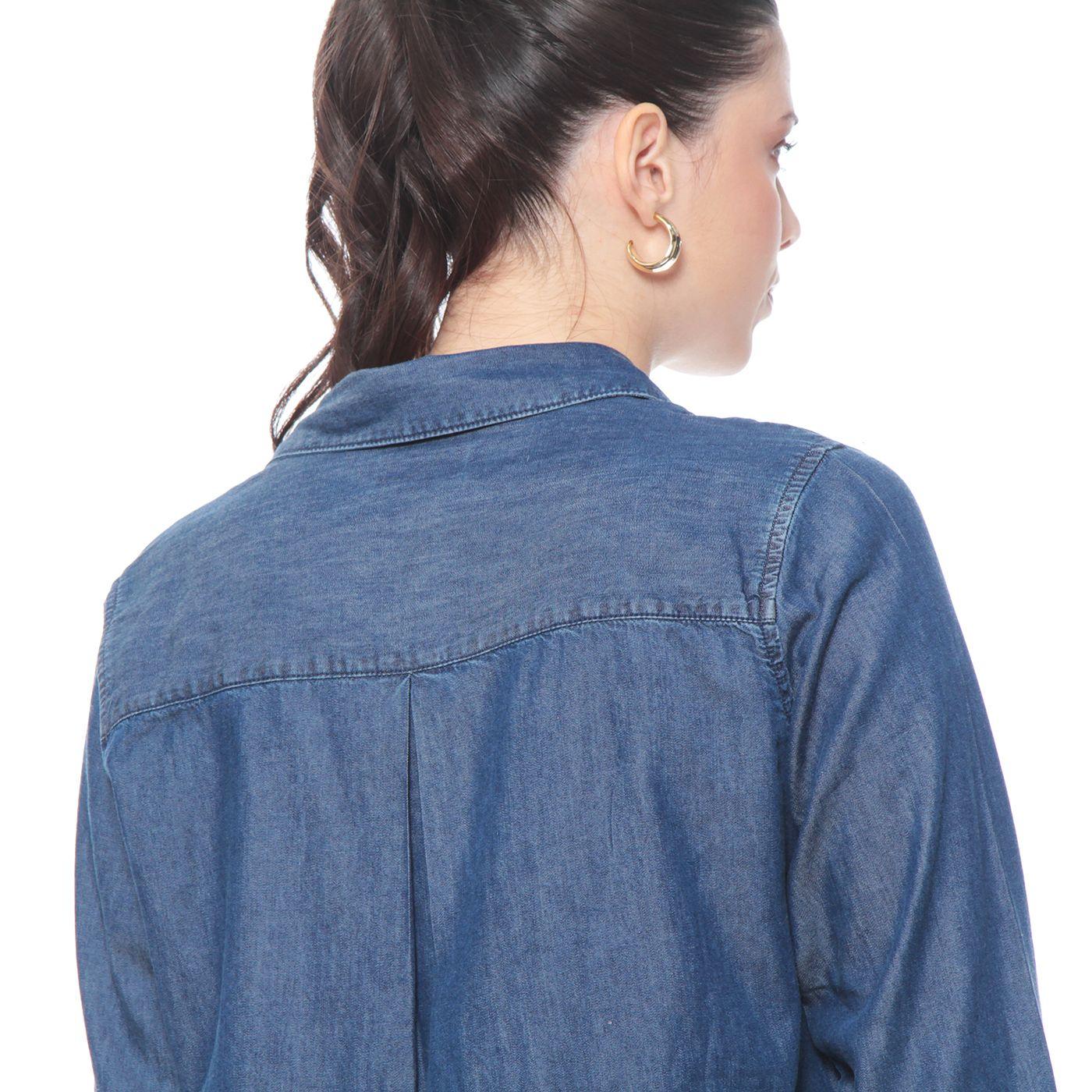 Blusa Manga Larga Lyocell Abotonada En El Delantero Y Bolsillos-5